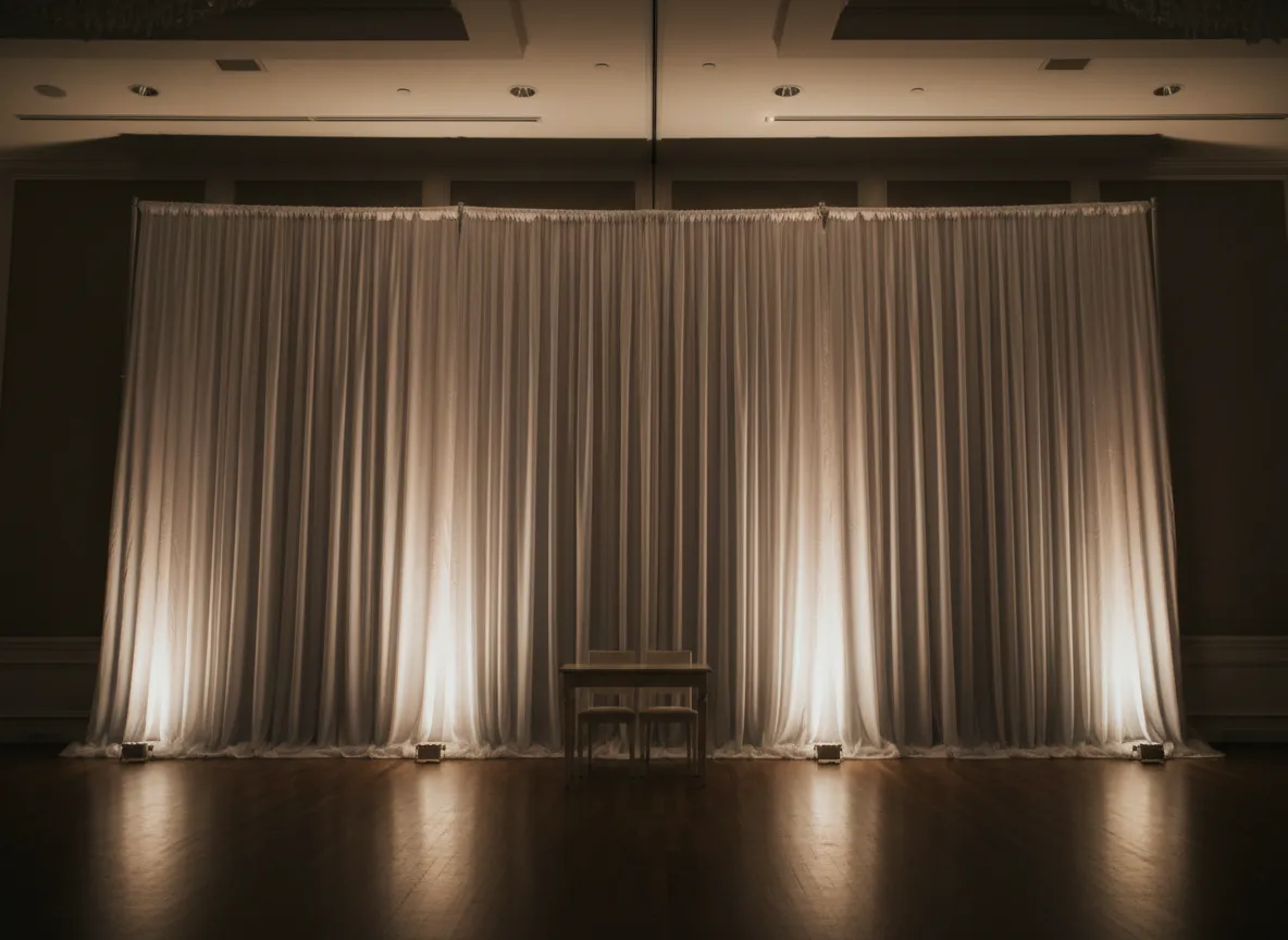 Pipe and drape rental Detroit ceremony backdrop with white fabric