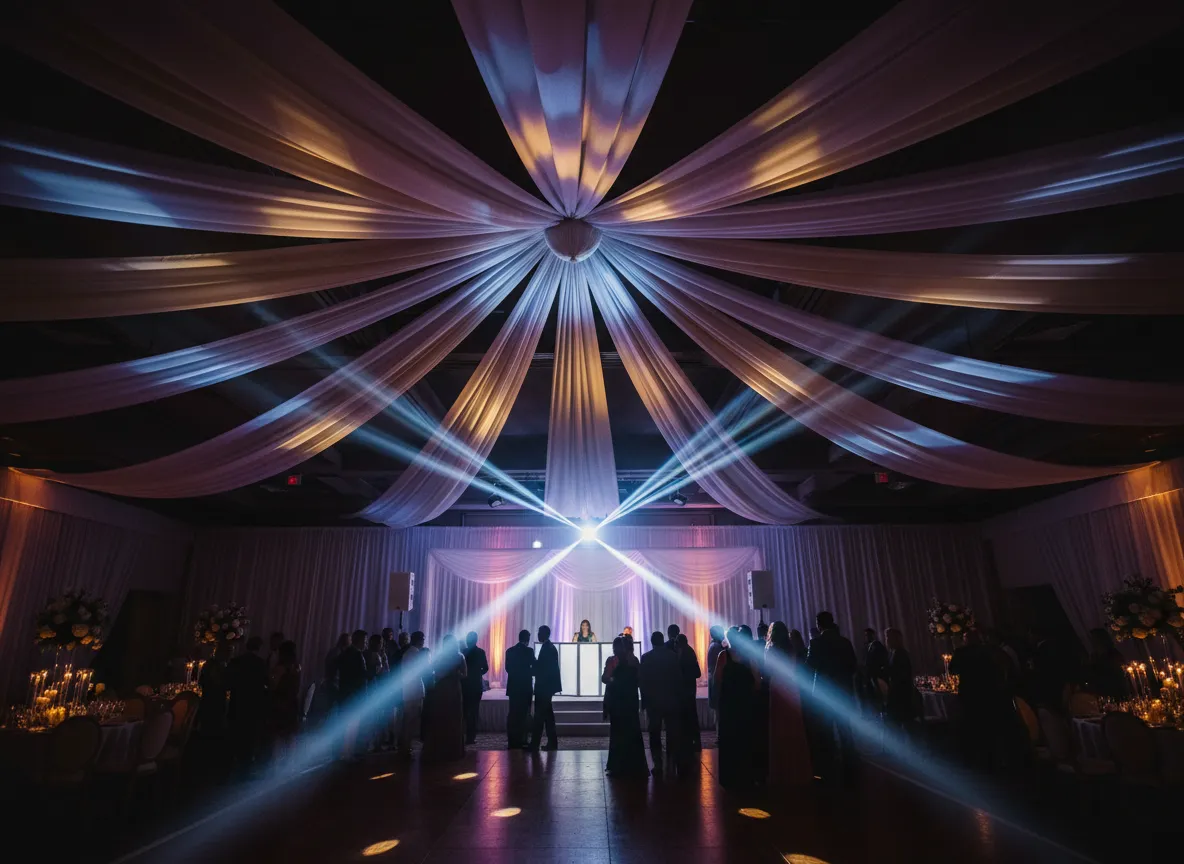 Elegant event uplighting and draping in Michigan venue