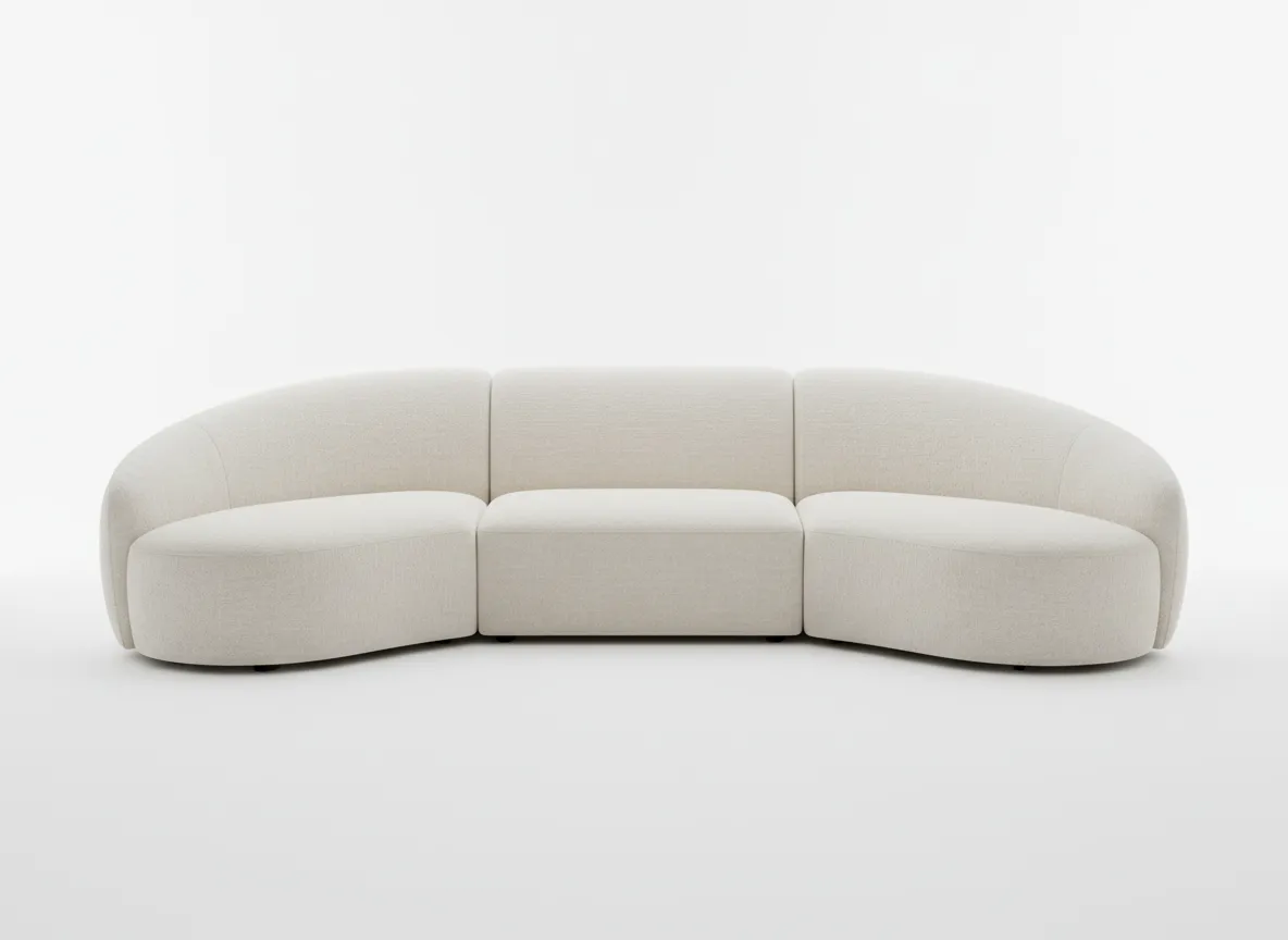crescent couch rental Detroit ivory sectional lounge on white background