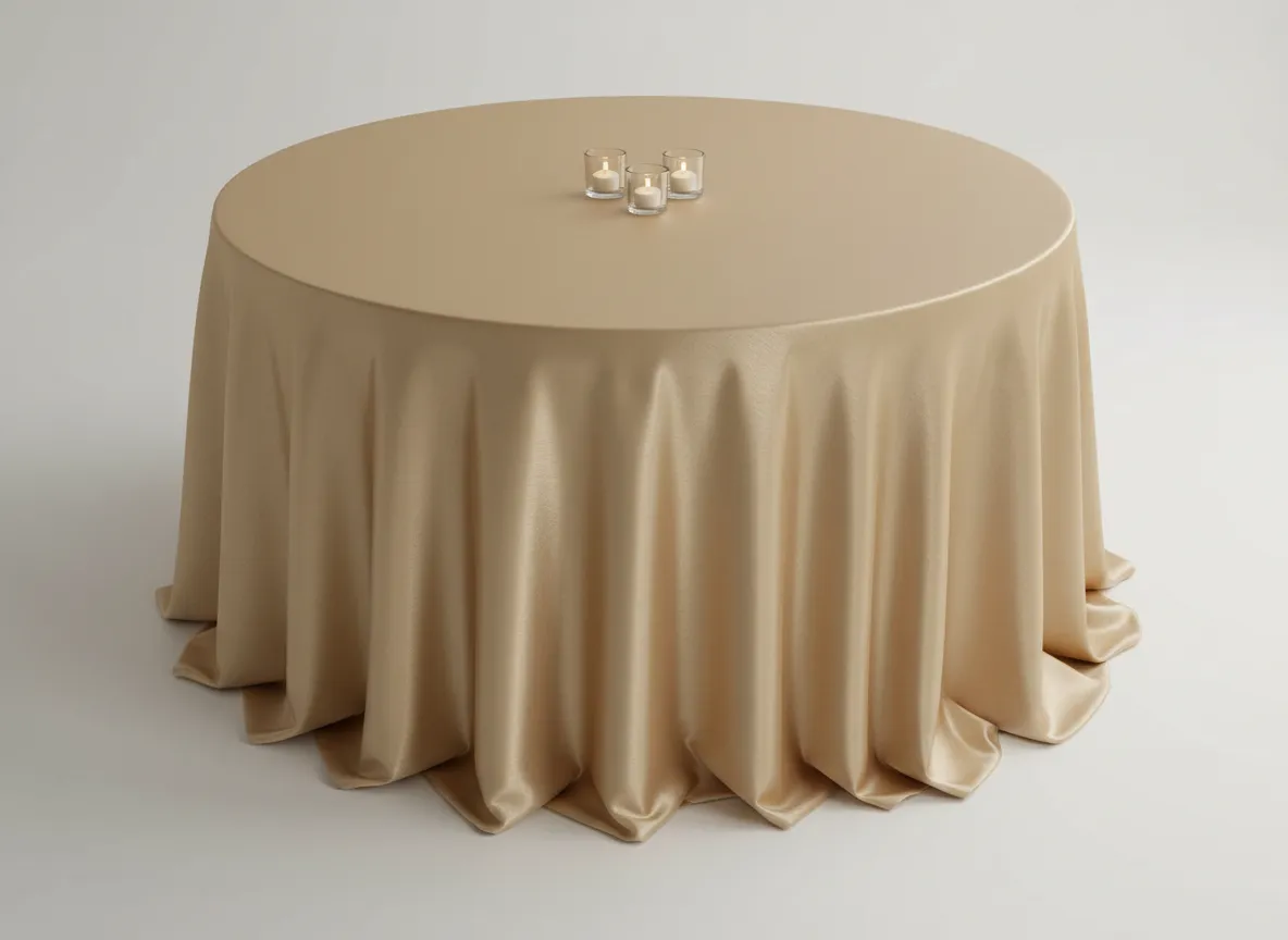 132 inch round satin linen rental on round table in Detroit wedding reception