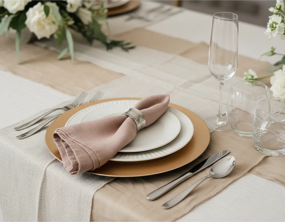 Detroit wedding linens and tableware rentals styled on reception tables