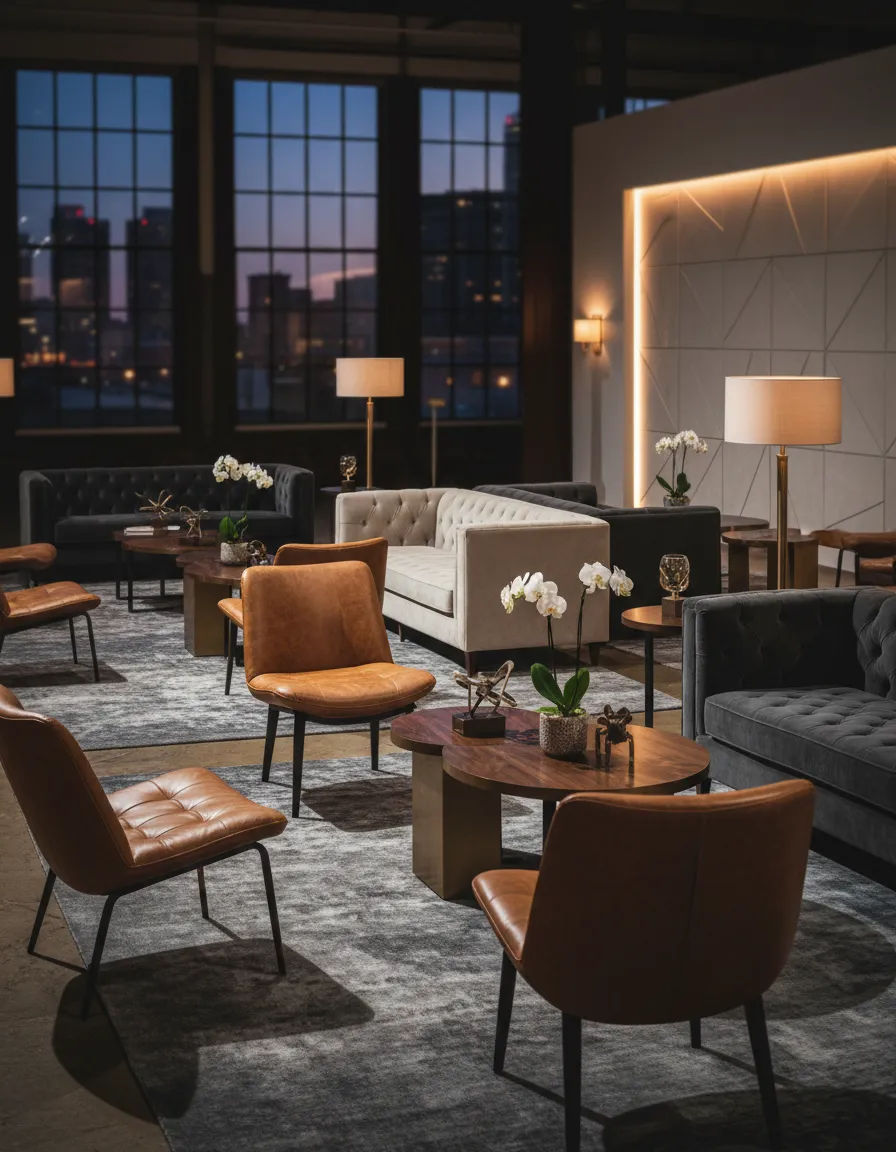 vip lounge seating layout Detroit event with couches and chairs