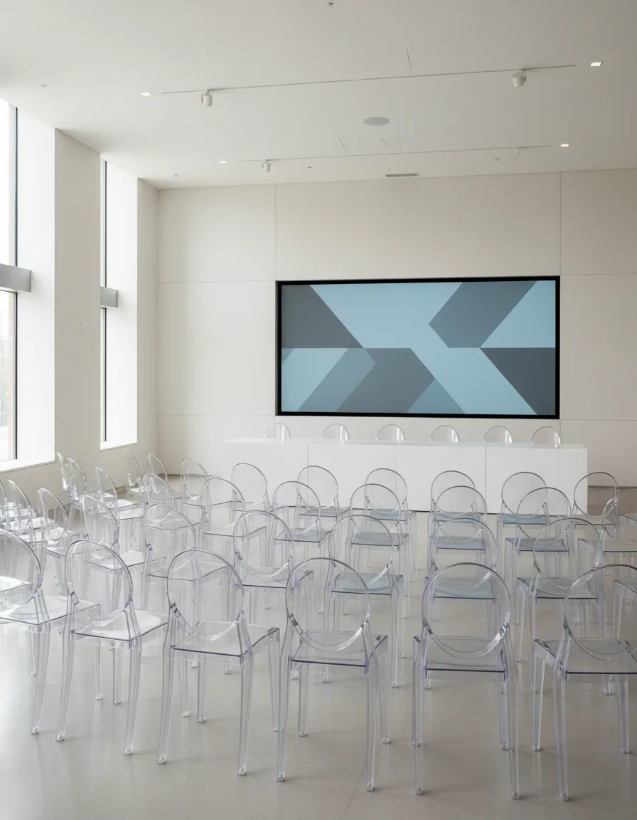 ghost chairs Detroit setup for corporate conference seating