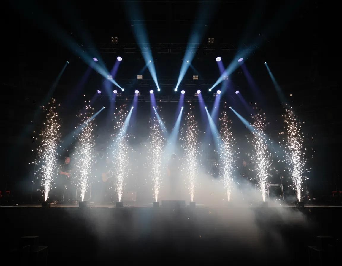 stage reveal with fog and cold sparkler effects in Detroit event