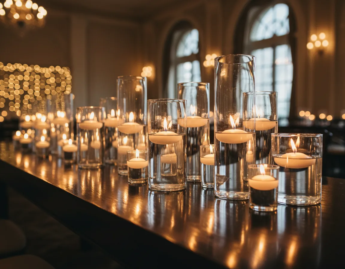 Floating candle centerpiece Detroit luxury wedding table