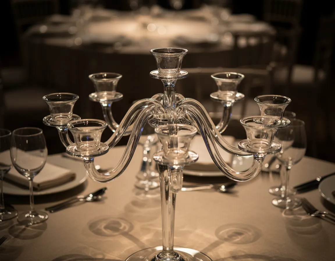 Glass straight arm candelabra centerpieces for Detroit weddings