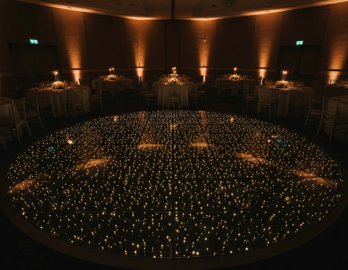White starry night dance floor rental in Metro Detroit wedding reception