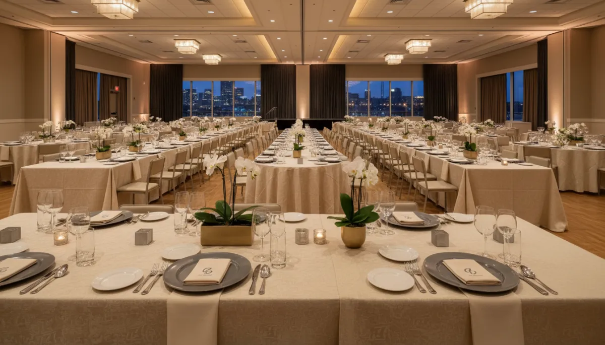 Corporate gala table layout rental with banquet and regal tables in Detroit