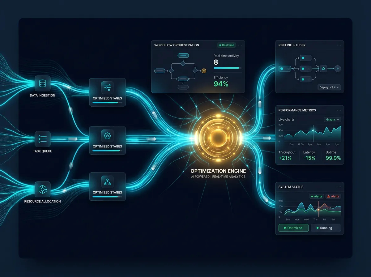Workflow and pipeline optimization UI crop highlighting pipeline sequences and triggers