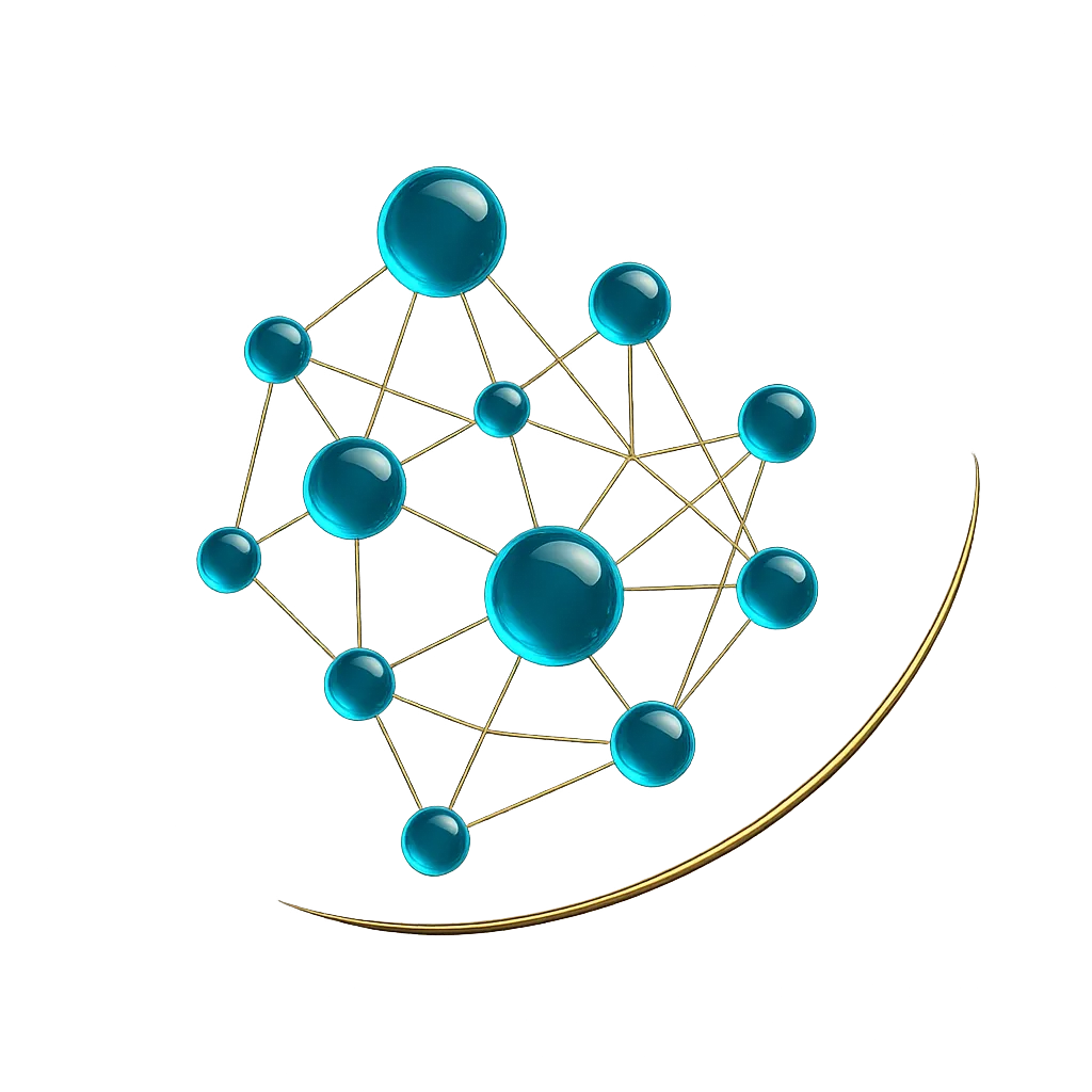 Abstract glowing gold and cyan value creation model