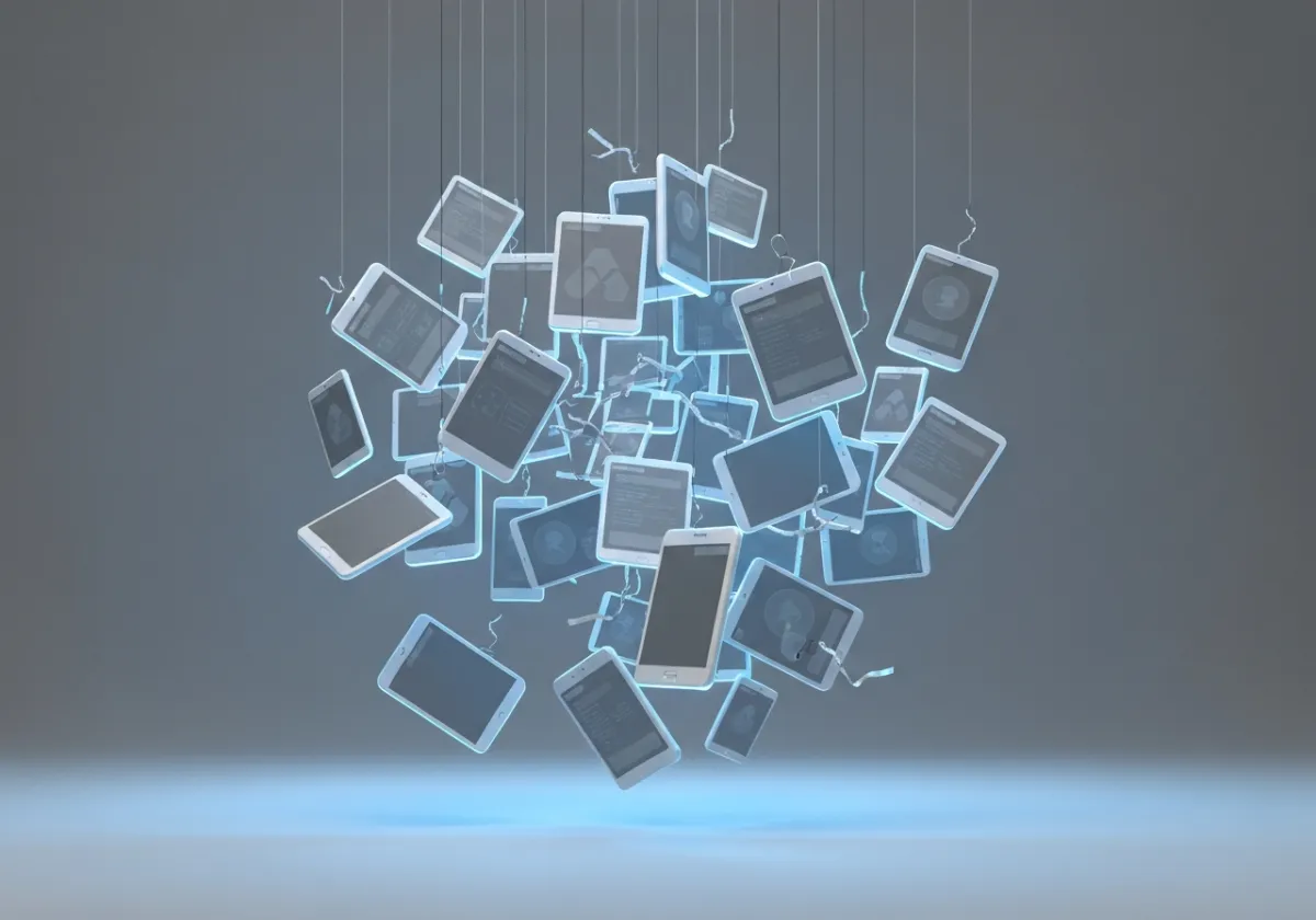 Visual representation of scattered, disconnected business tools and UI shards