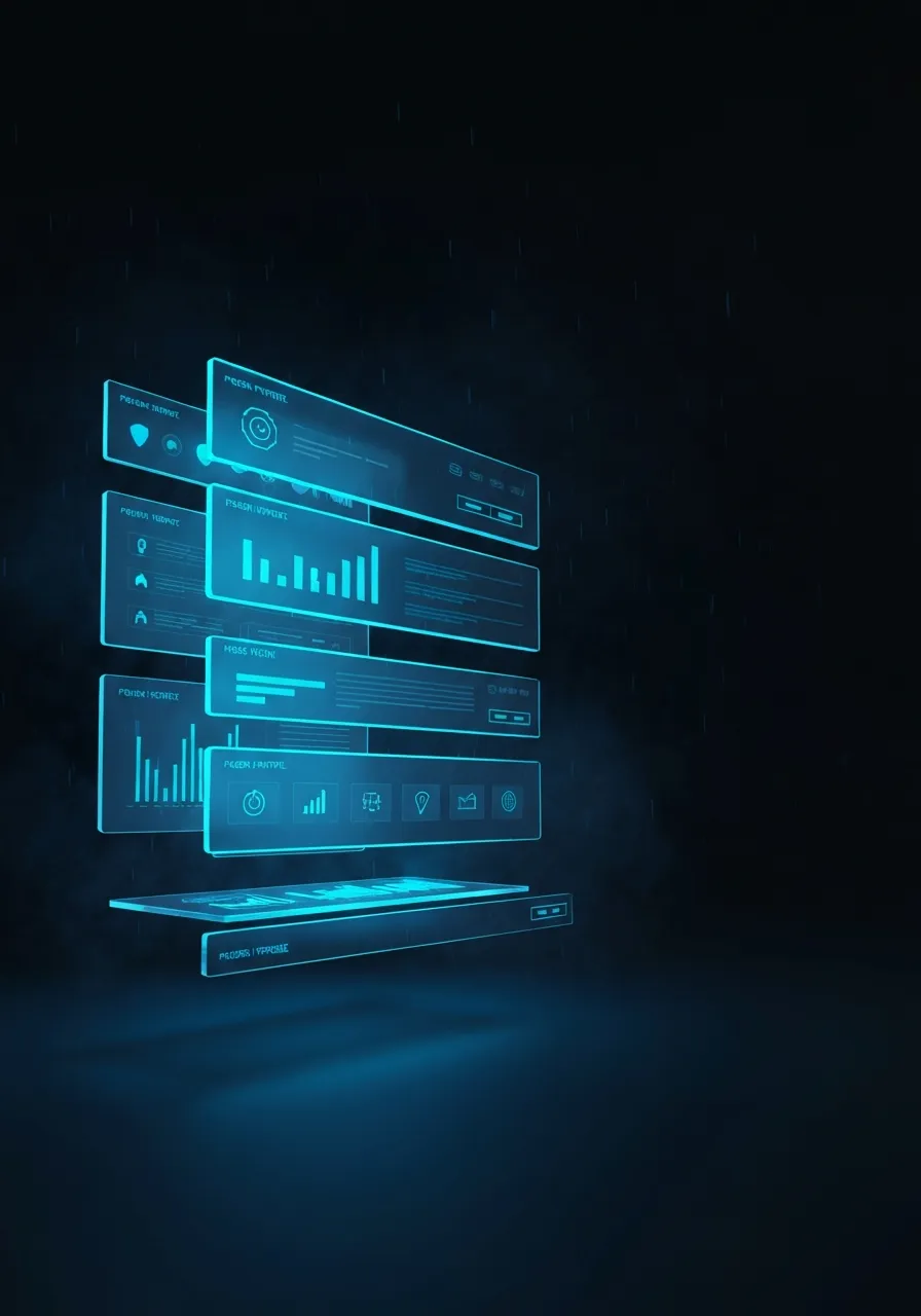 Layered digital websites and funnels floating in space