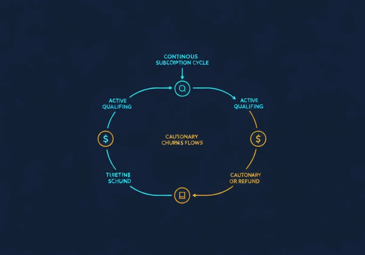 Abstract line art diagram illustrating subscription cycles and potential churn