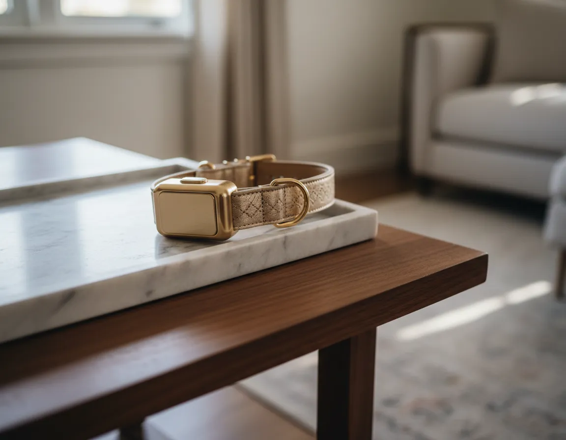 Fi Smart GPS dog collar in champagne gold finish