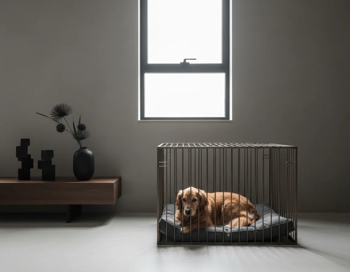 Modern open frame dog crate