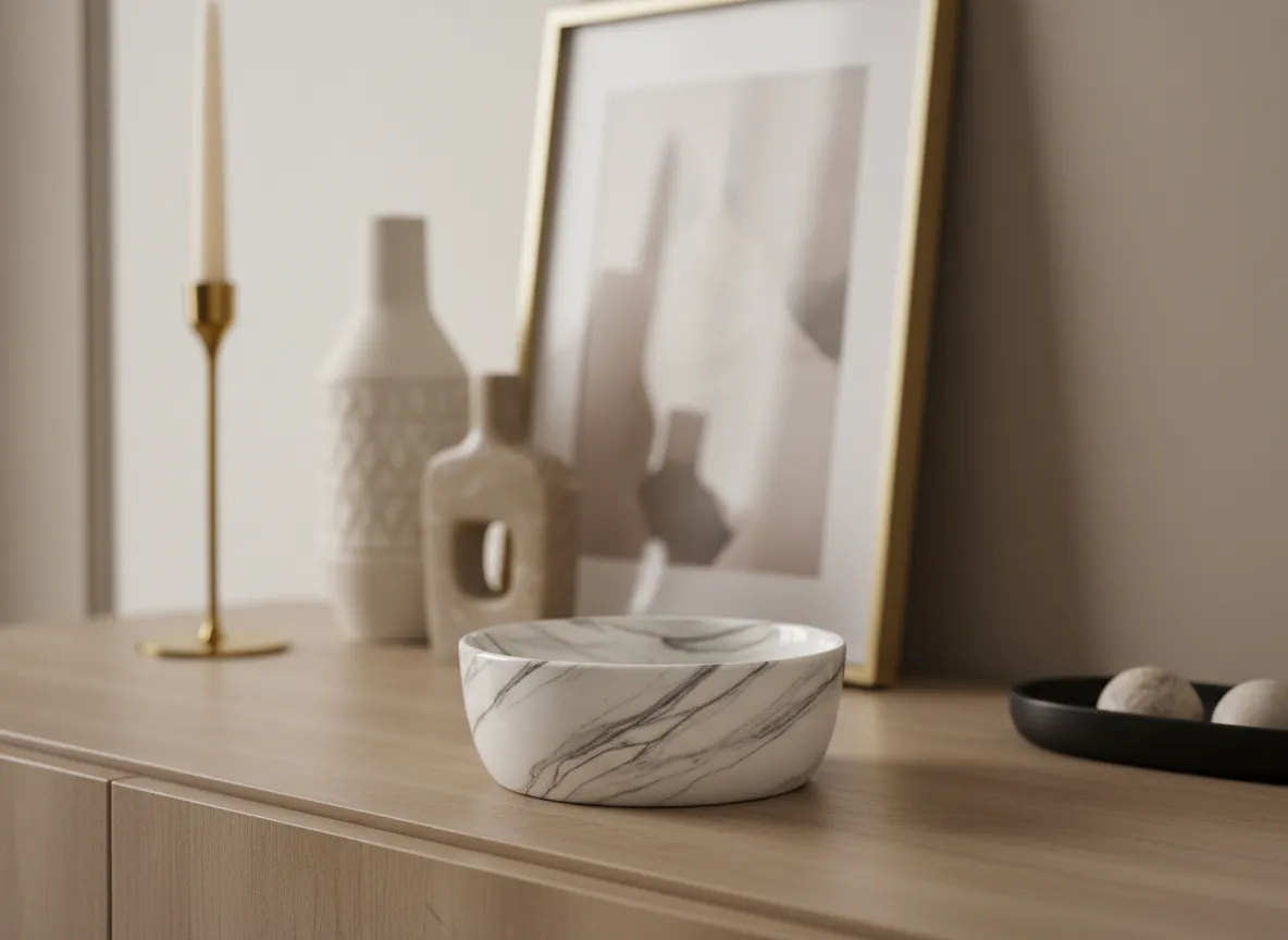 Marble-inspired dog bowl in a refined interior