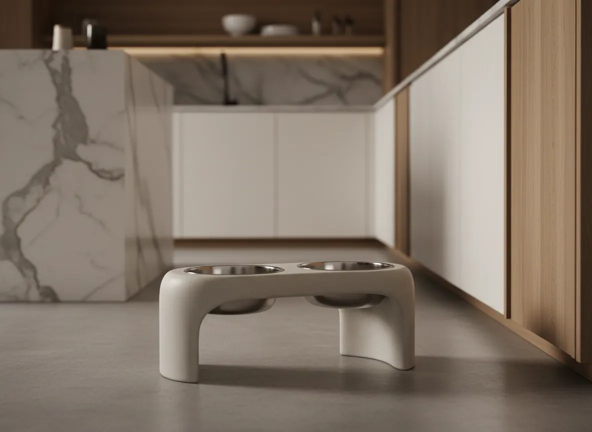 Modern Elevated Dog Feeder in a kitchen