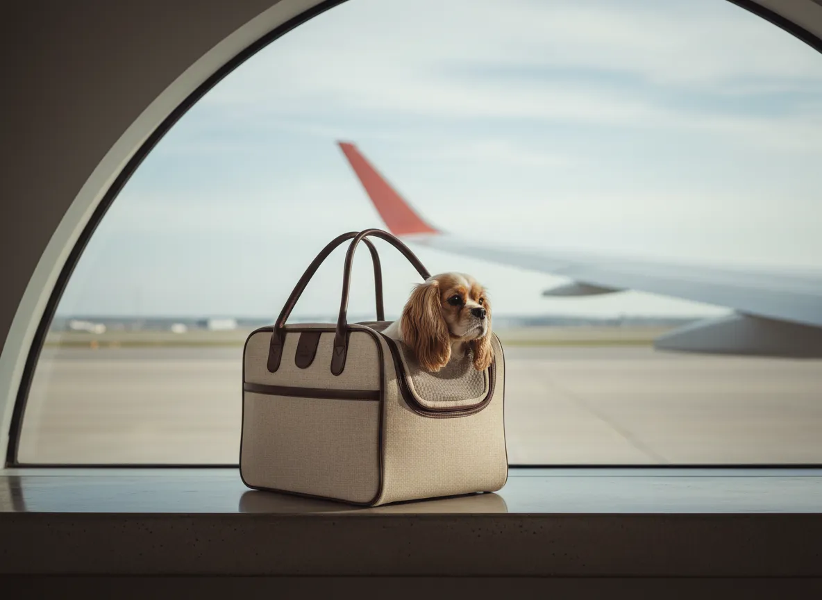Luxury Dog Travel Carrier in an airport setting