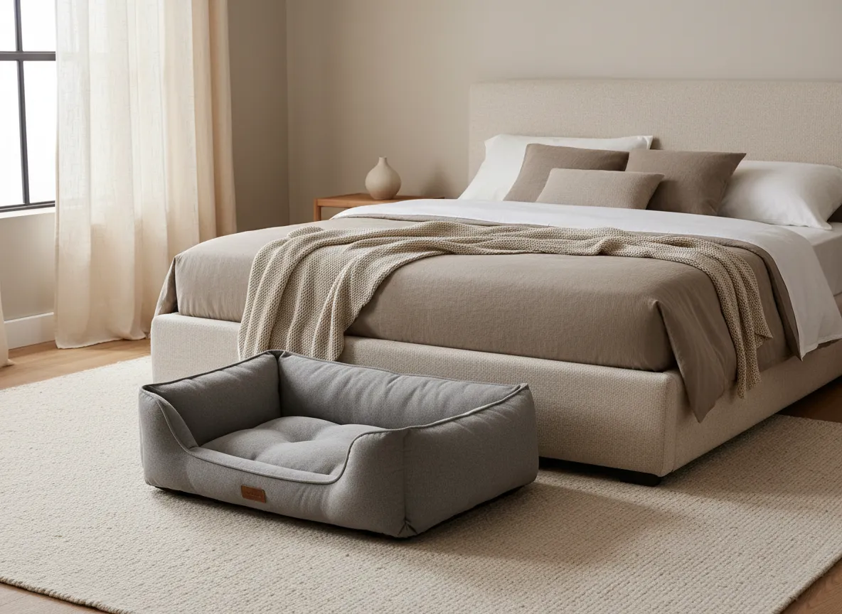 Luxury Memory Foam Canine Lounge in a neutral bedroom