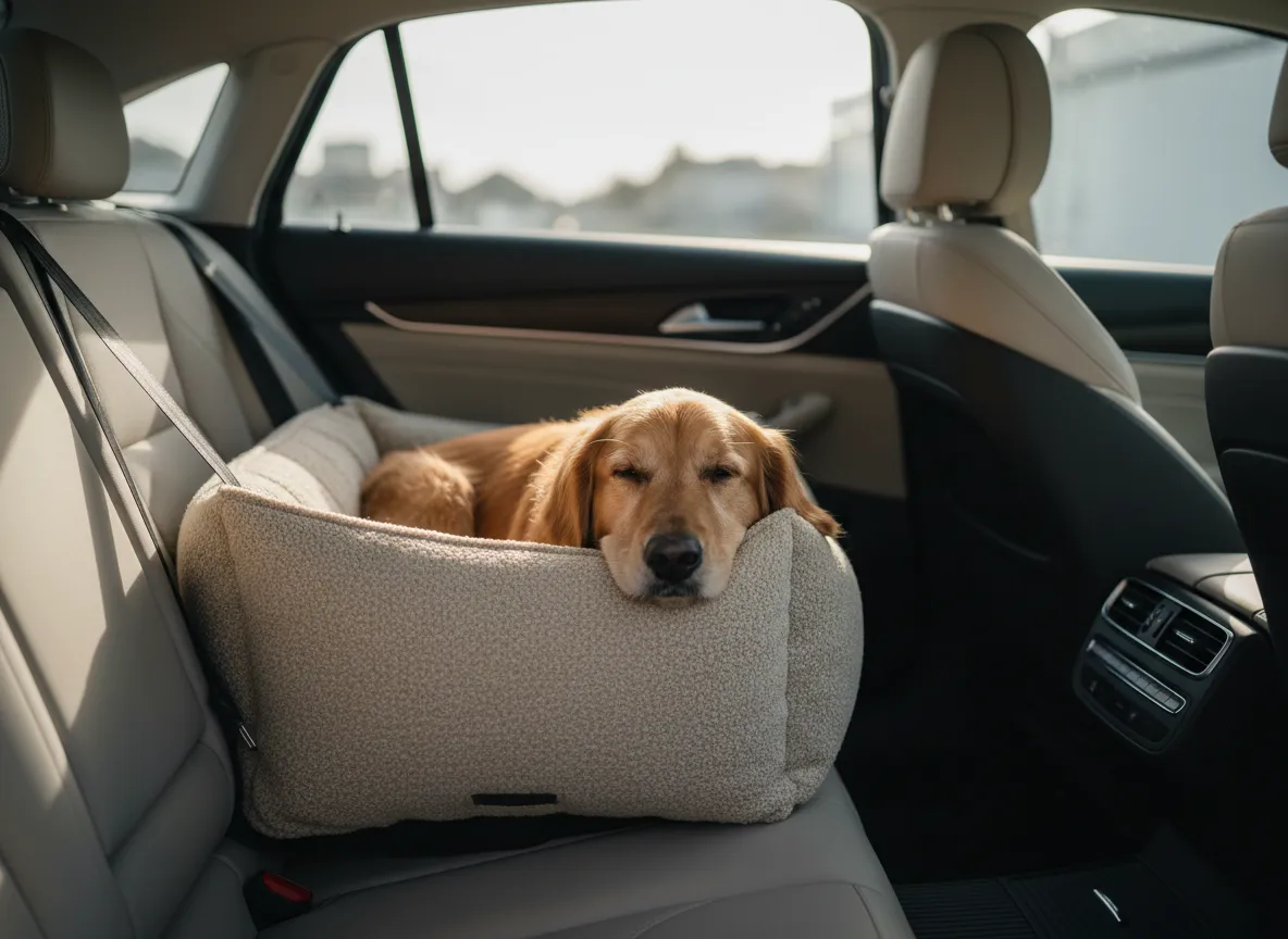 Premium Dog Car Seat with a dog inside a car