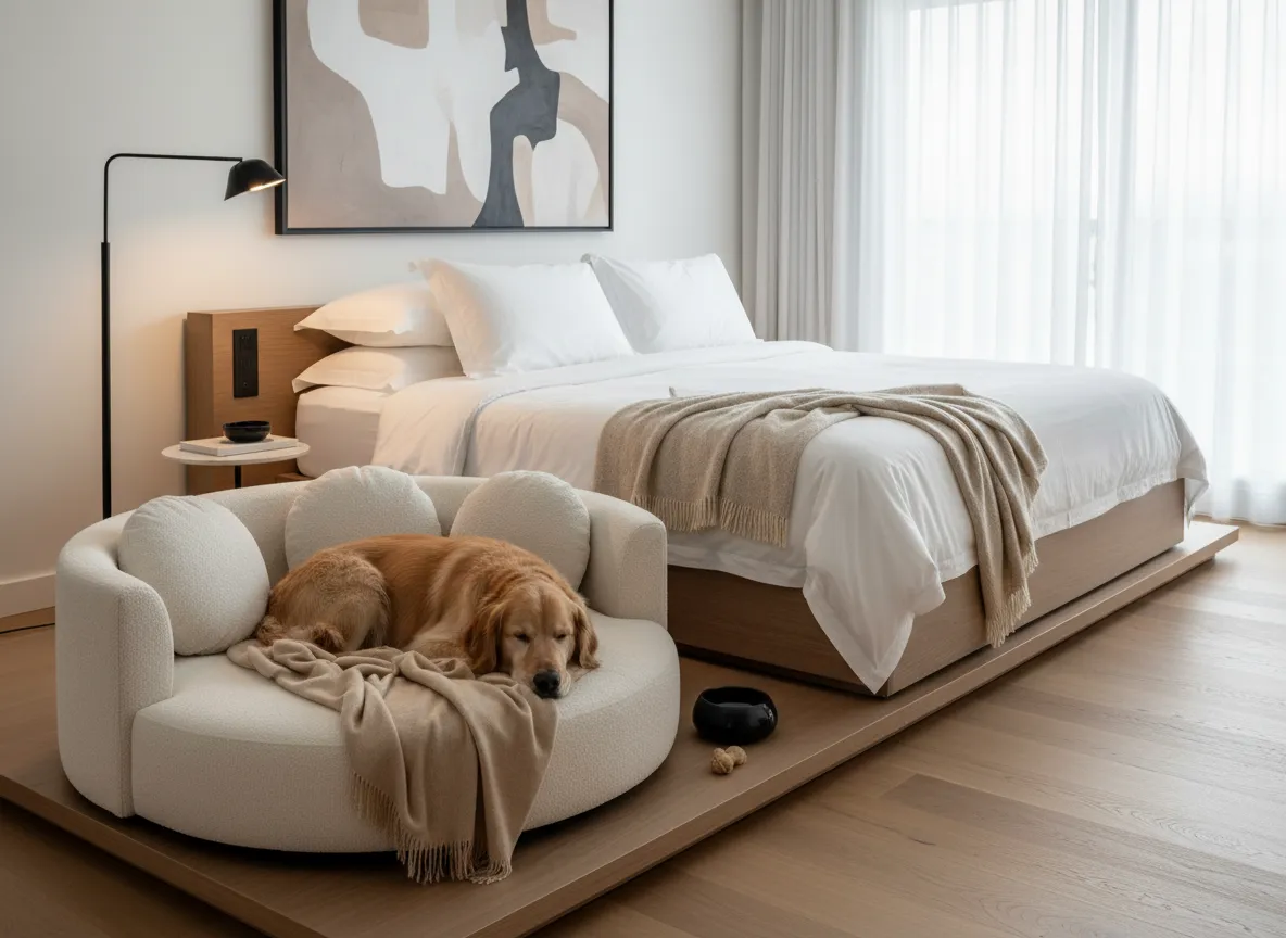 Luxury sleep collection for dogs in a modern bedroom