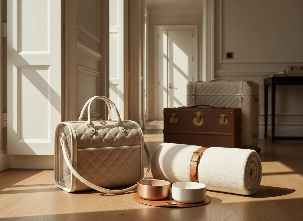 Travel in style dog products in a travel setting