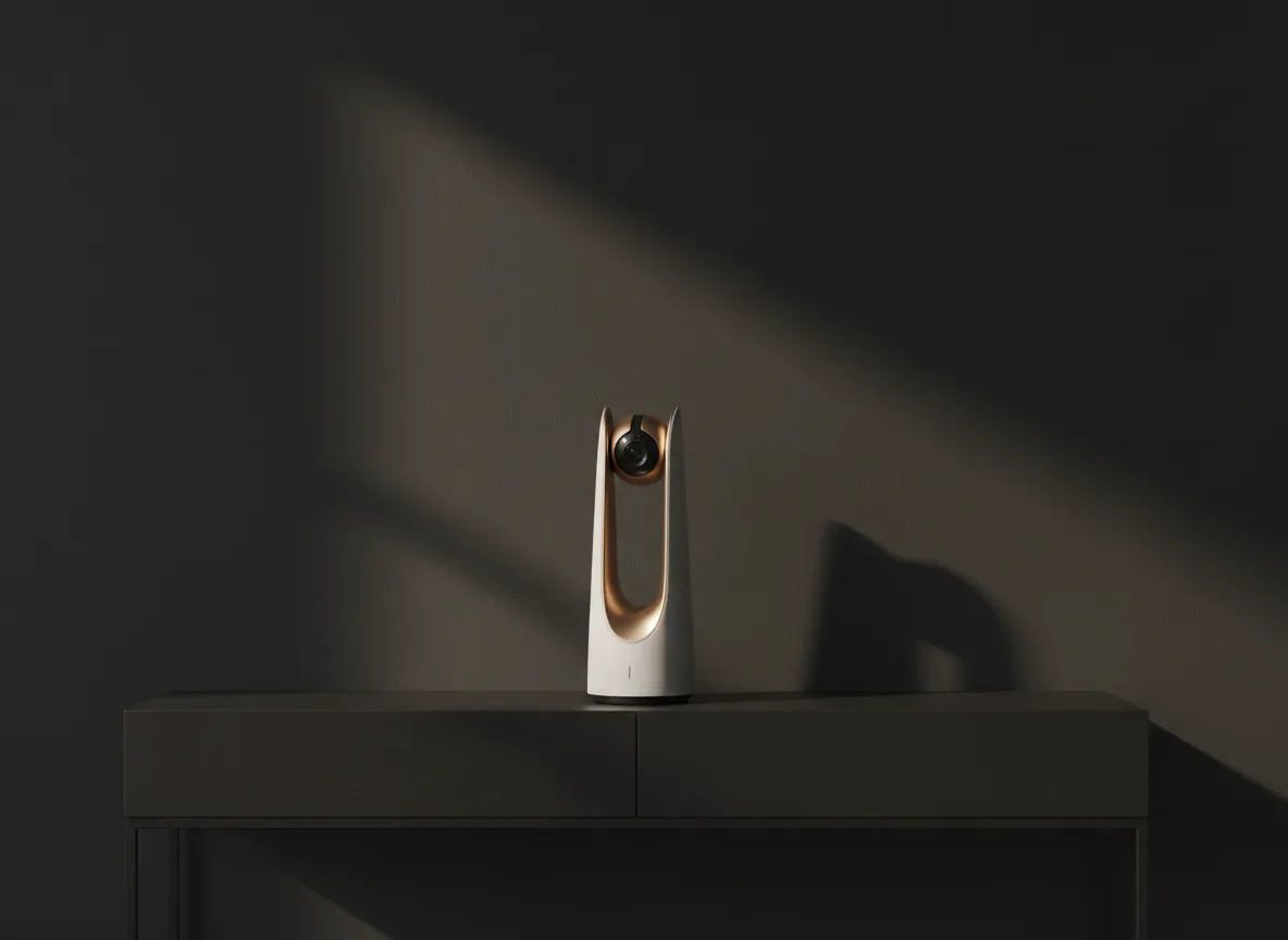 Minimalist dog camera on a console