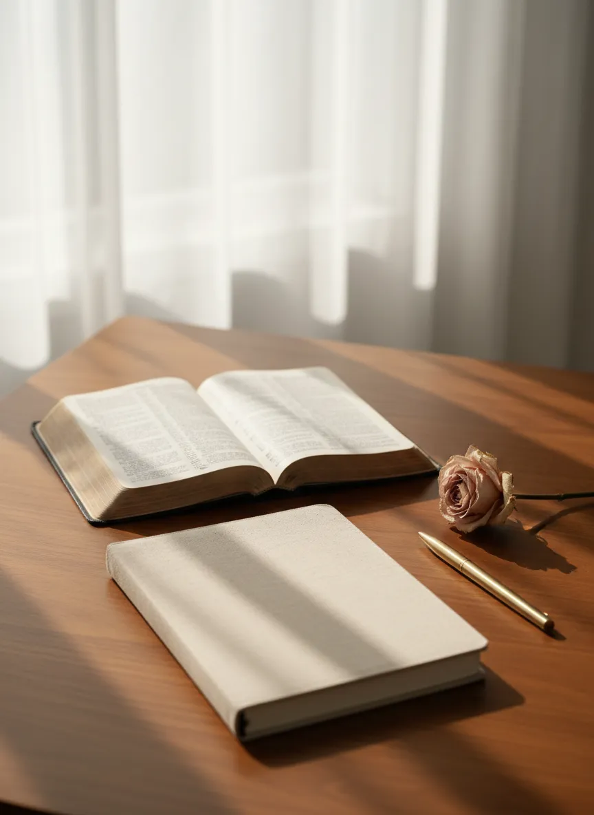 Open Bible and journal indicating a peaceful coaching lifestyle