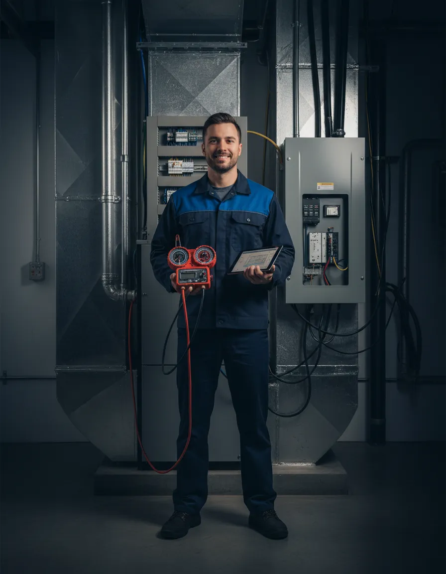 Friendly HVAC technician providing support and maintenance services