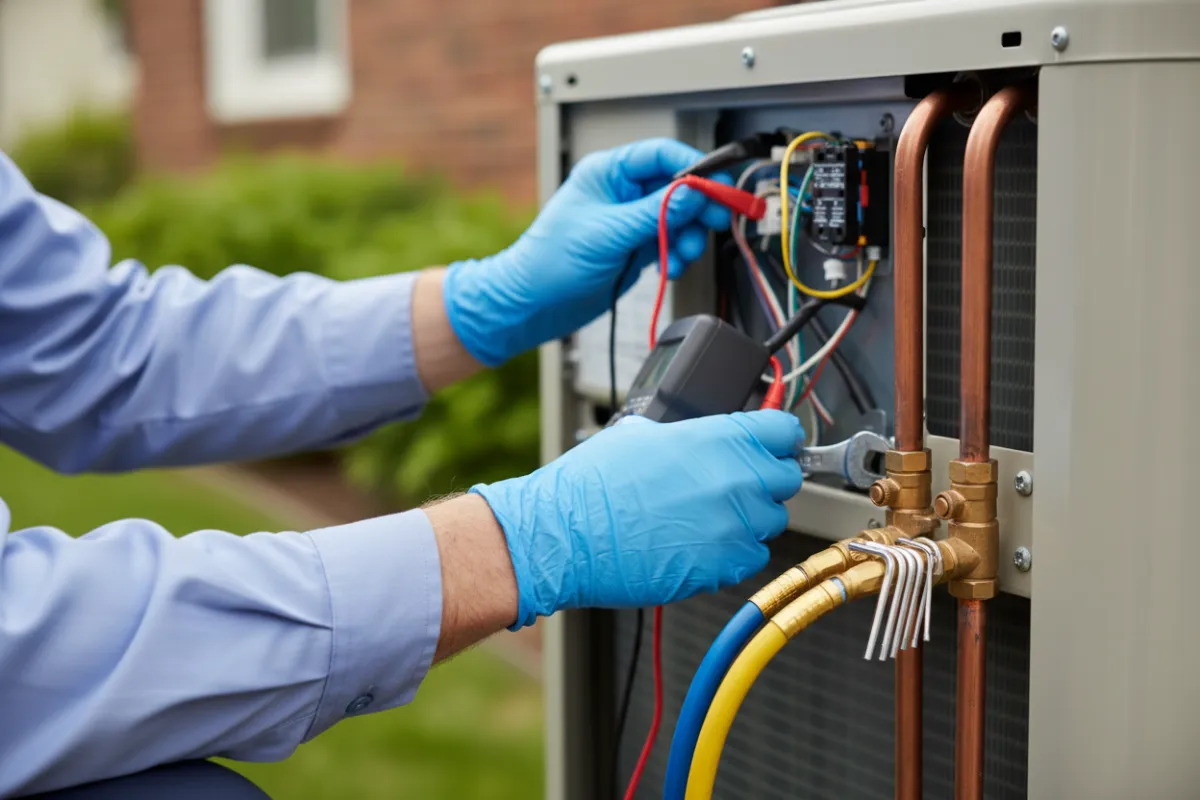 HVAC Technician working on Air Conditioning Unit