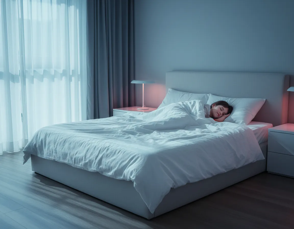 A peaceful bedroom showing the benefits of improved sleep from clean air