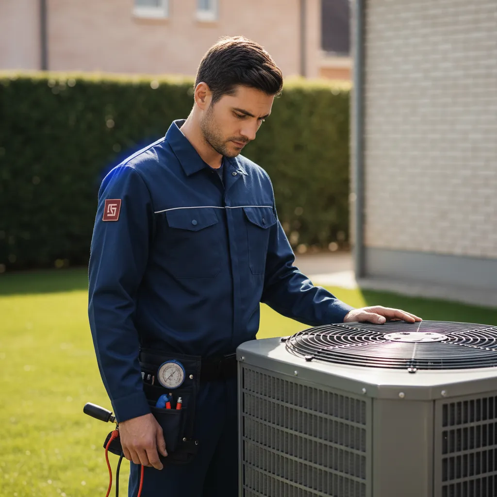 HVAC technician inspecting an air conditioning unit to extend equipment life