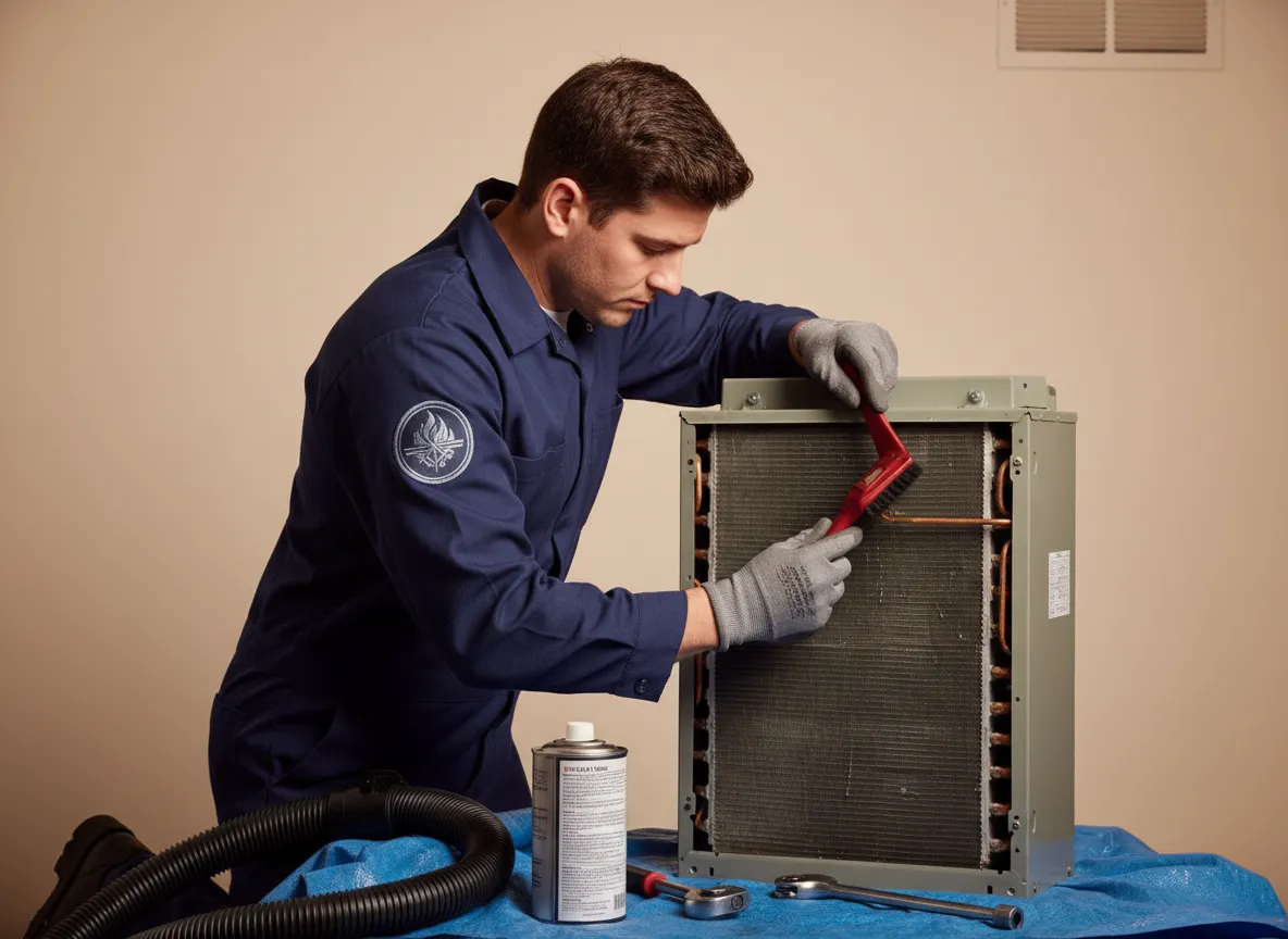 HVAC technician performing preventative maintenance and tune-up