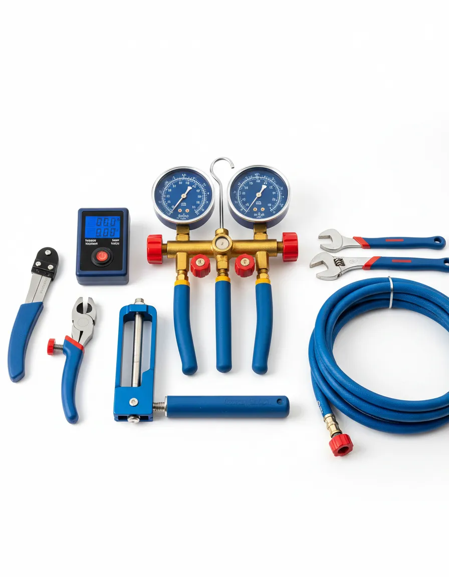 Professional HVAC and plumbing tools and equipment ready for service
