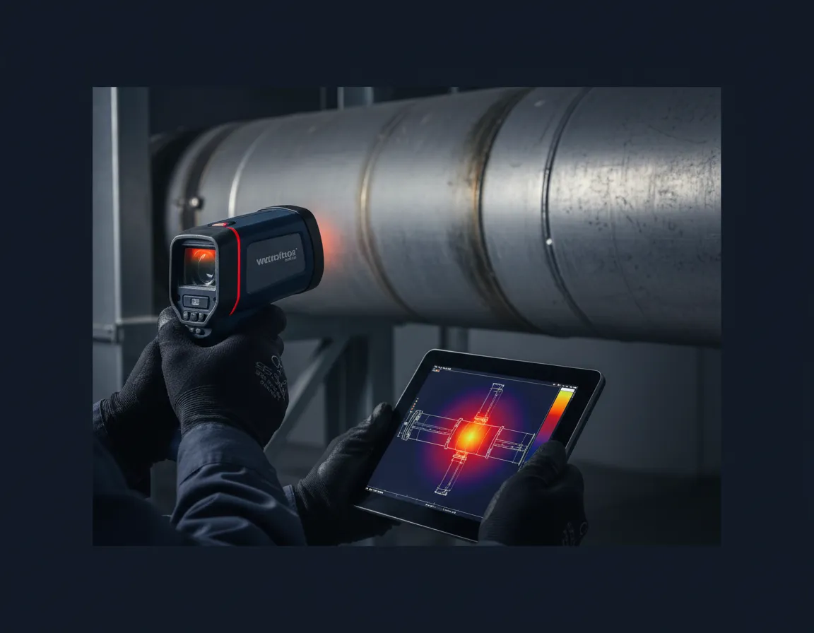 Technician using thermal imaging camera for advanced diagnostics