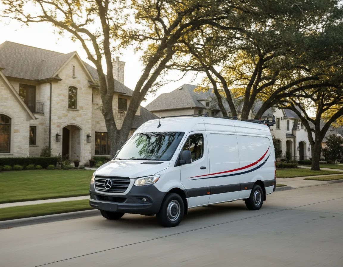 Modern GPS-dispatched HVAC and plumbing service trucks