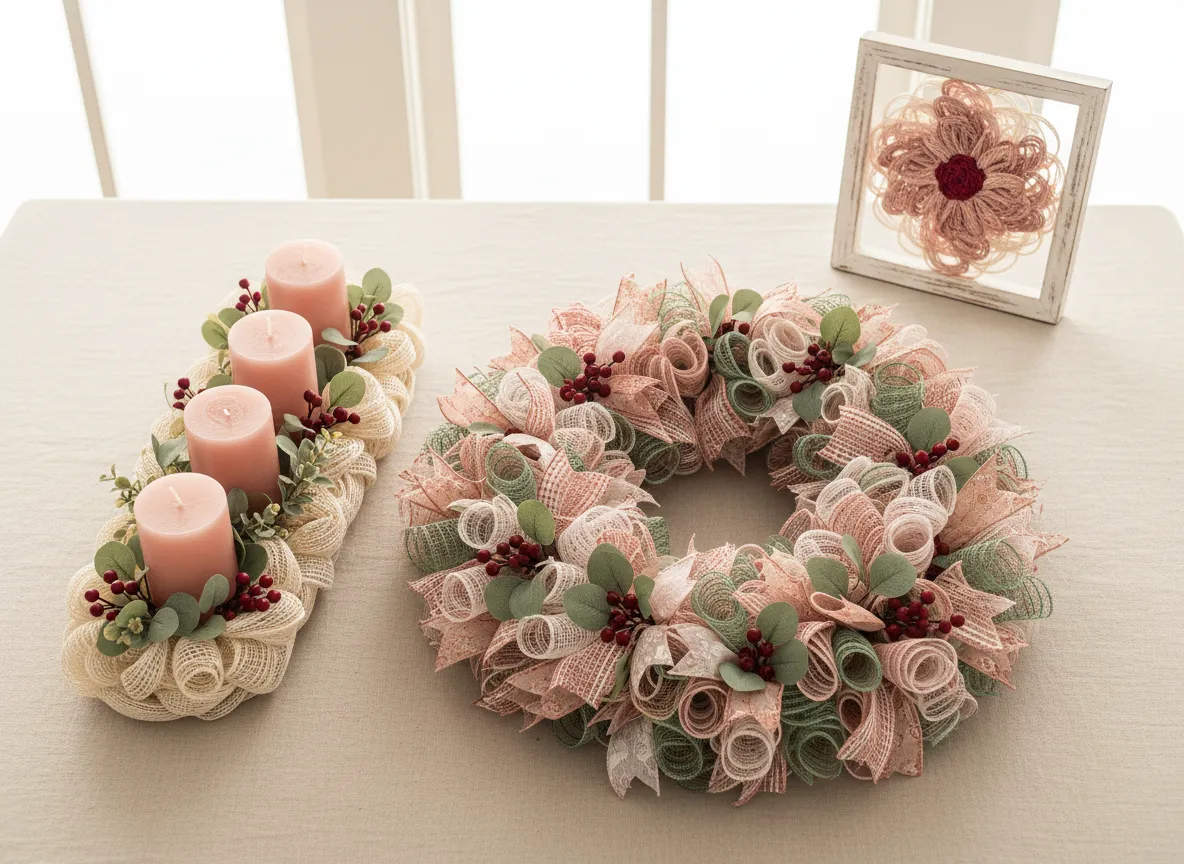Handcrafted wreath and centerpiece display for Bless My Mesh