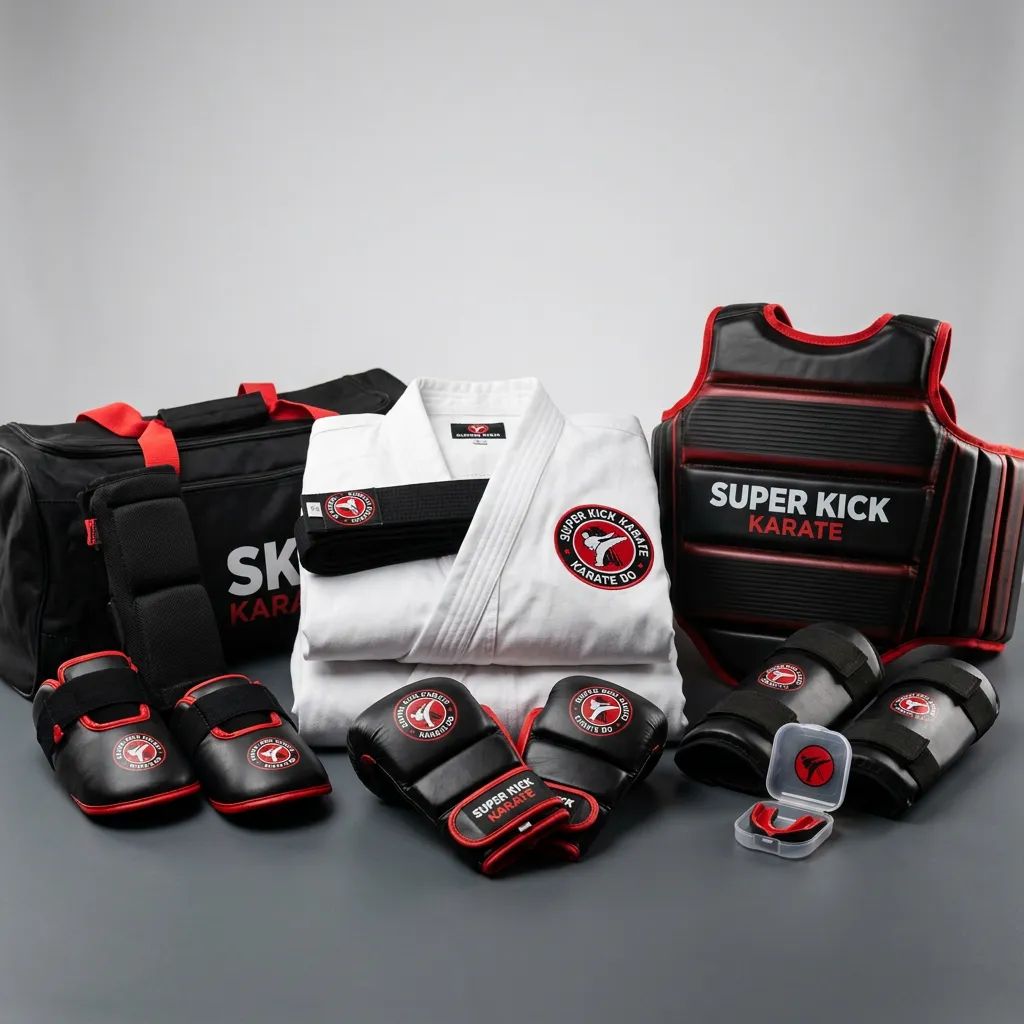 Super Kick Karate official uniforms, sparring gear, and martial arts training equipment