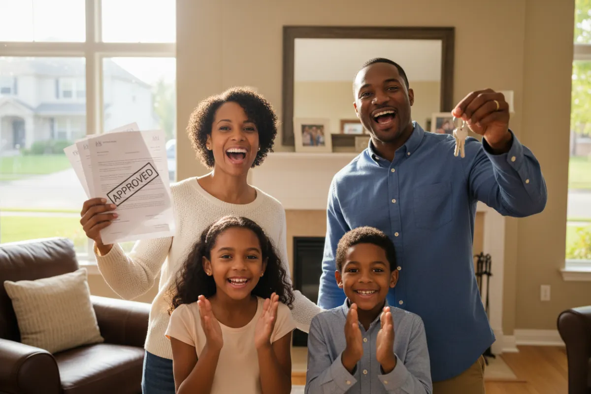 Happy family receiving mortgage approval