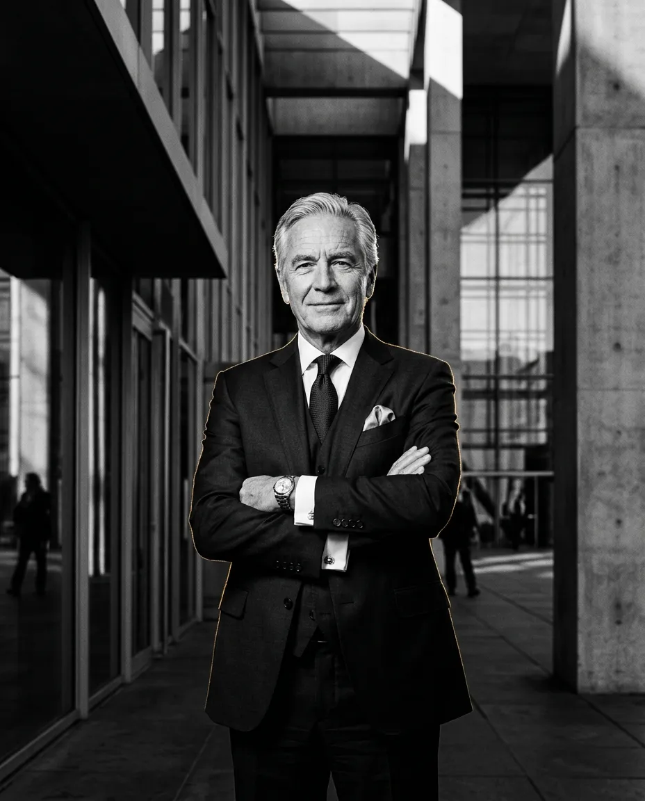 Estate Strategy senior partners in high-contrast black and white architectural setting