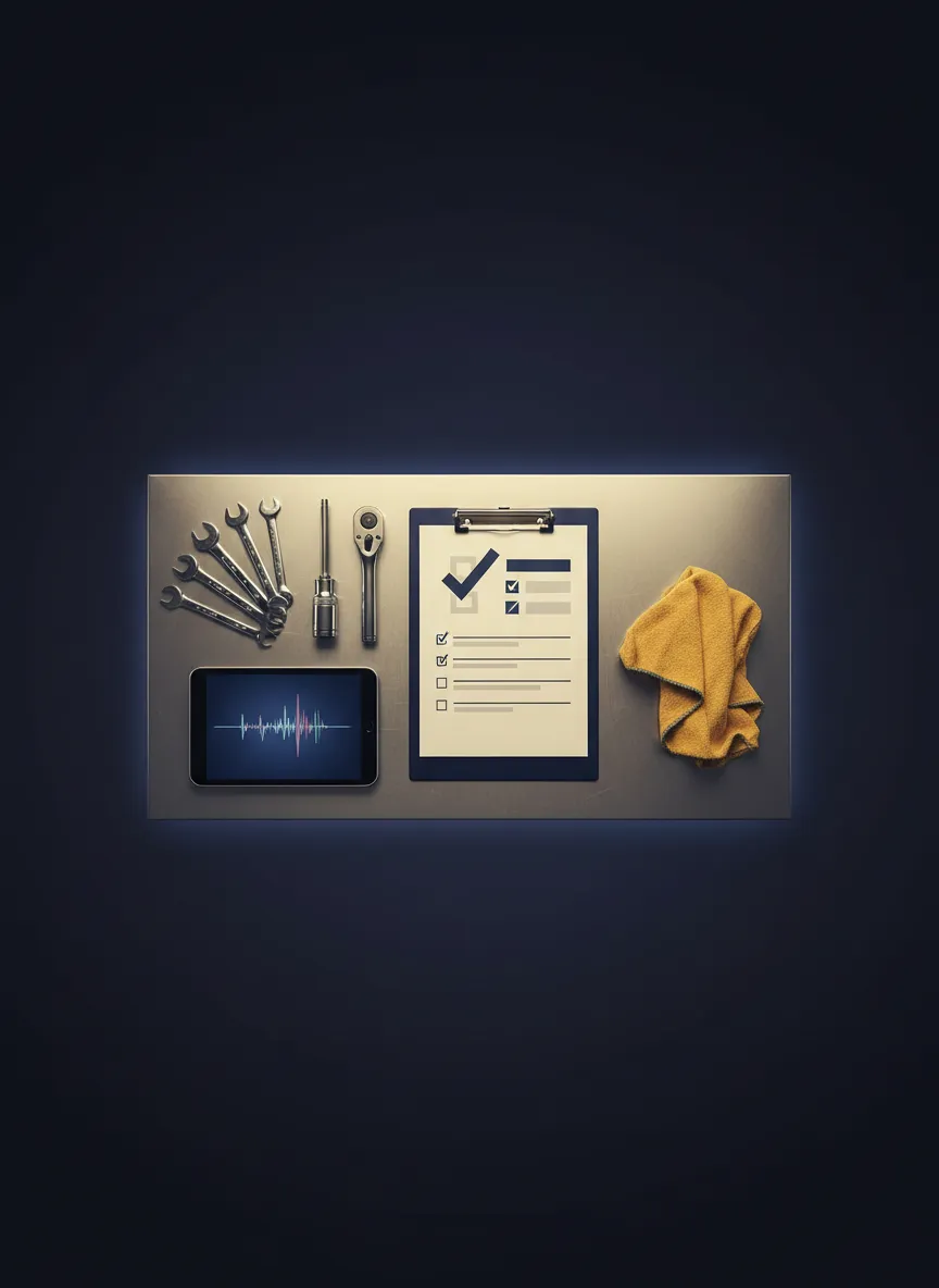 Professional mechanic tools and official Uber inspection paperwork