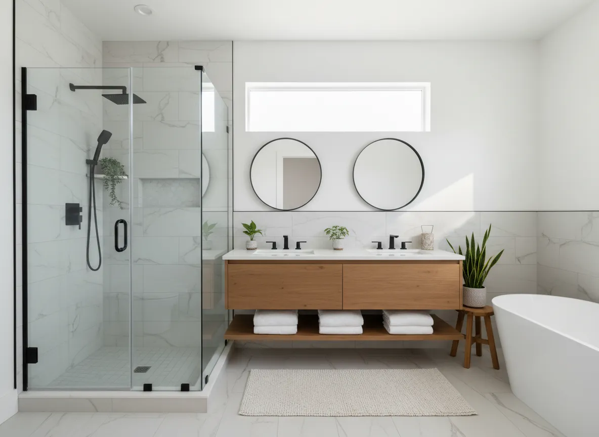 Modern remodeled bathroom with clean lines and neutral finishes