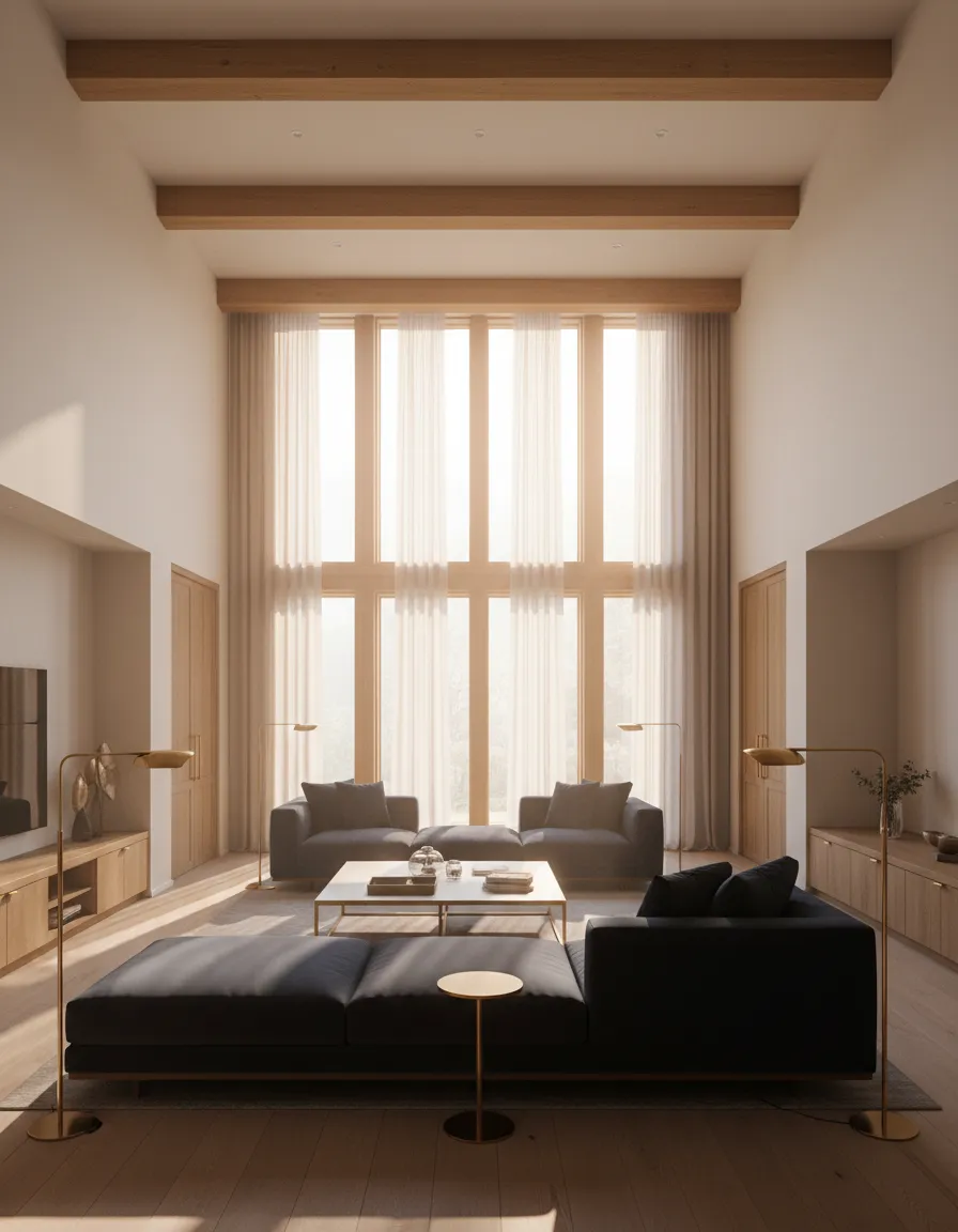 High-end interior showing a well-lit living space