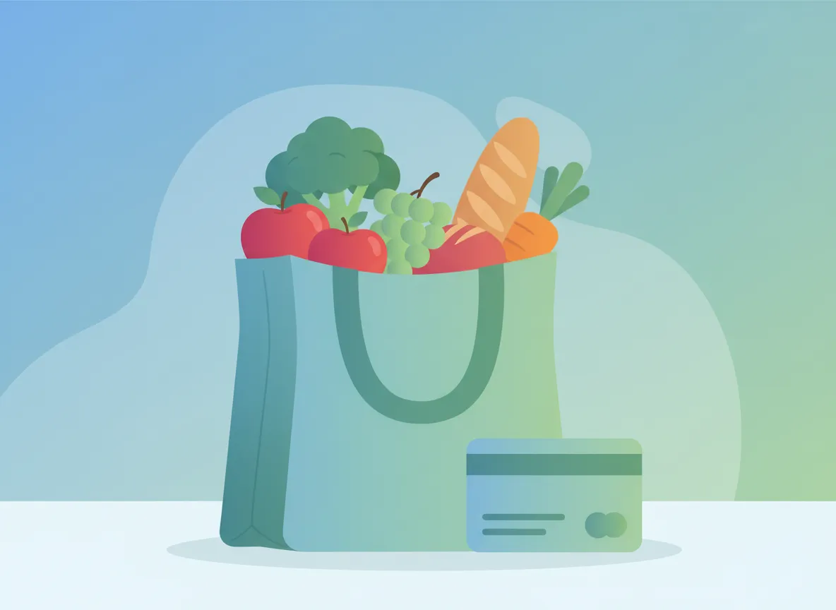 Illustration of groceries and benefits card