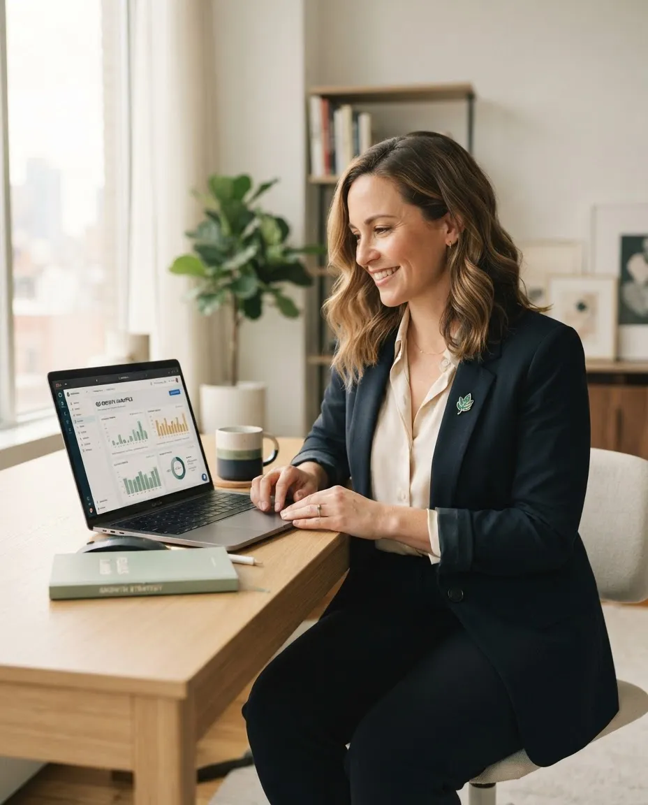Professional creator reviewing brand campaign analytics in an editorial workspace