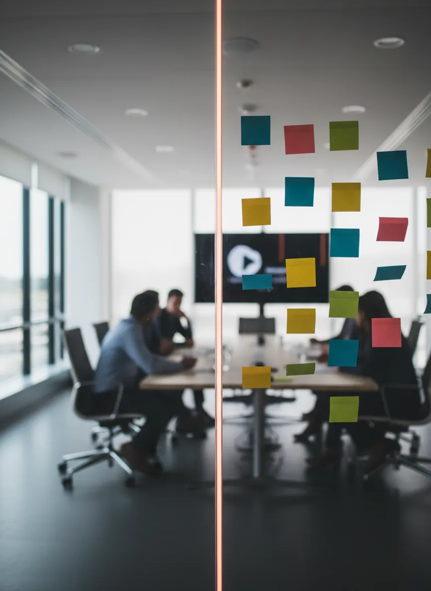 Sticky notes on glass wall