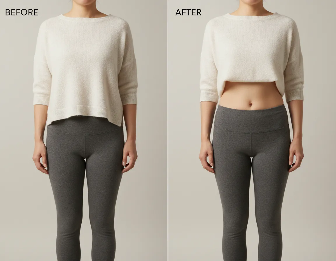 Antes y después de cliente con pérdida de peso visible