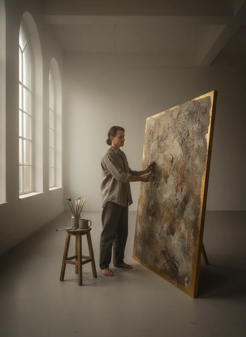 Artist at work in studio