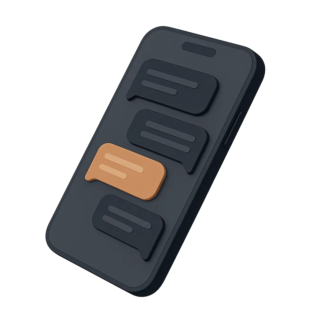 Technical cutout smartphone mockup demonstrating instant automated SMS lead interaction