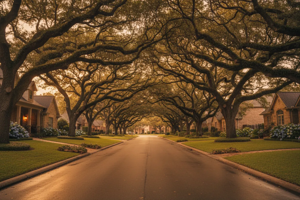 Street view of an Aledo neighborhood lane